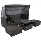 HOMEFUN Outdoor Rattan Wicker Patio Rectangle Daybed with Retractable Canopy