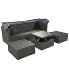 HOMEFUN Outdoor Rattan Wicker Patio Rectangle Daybed with Retractable Canopy