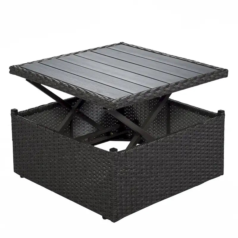 HOMEFUN Outdoor Rattan Wicker Patio Rectangle Daybed with Retractable Canopy