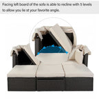 HOMEFUN Outdoor Rattan Wicker Patio Rectangle Daybed with Retractable Canopy