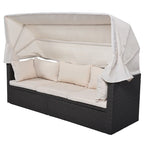 HOMEFUN Outdoor Rattan Wicker Patio Rectangle Daybed with Retractable Canopy