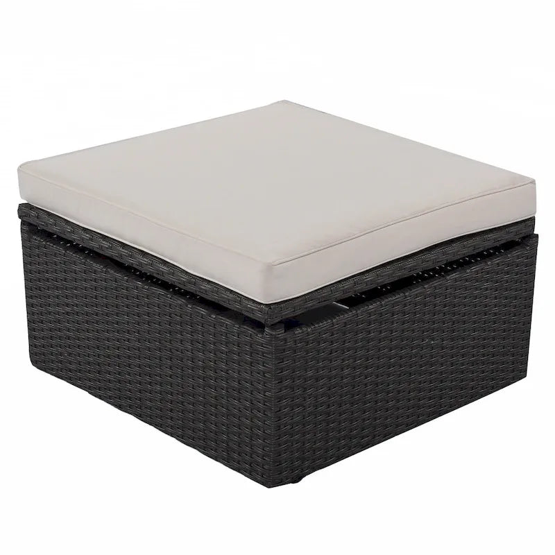 HOMEFUN Outdoor Rattan Wicker Patio Rectangle Daybed with Retractable Canopy