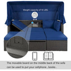 HOMEFUN Outdoor Rattan Wicker Patio Rectangle Daybed with Retractable Canopy
