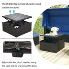 HOMEFUN Outdoor Rattan Wicker Patio Rectangle Daybed with Retractable Canopy