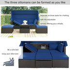 HOMEFUN Outdoor Rattan Wicker Patio Rectangle Daybed with Retractable Canopy