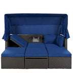 HOMEFUN Outdoor Rattan Wicker Patio Rectangle Daybed with Retractable Canopy