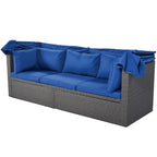 HOMEFUN Outdoor Rattan Wicker Patio Rectangle Daybed with Retractable Canopy