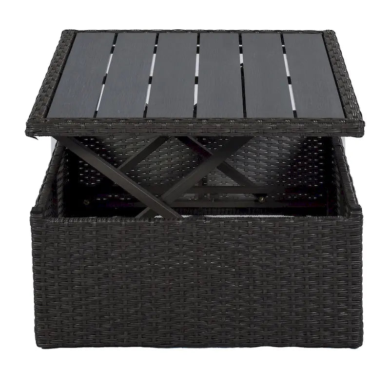 HOMEFUN Outdoor Rattan Wicker Patio Rectangle Daybed with Retractable Canopy