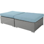 2 Pieces Outdoor Patio Rattan Grey Wicker Ottoman Cushioned Seat