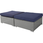2 Pieces Outdoor Patio Rattan Grey Wicker Ottoman Cushioned Seat