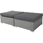 2 Pieces Outdoor Patio Rattan Grey Wicker Ottoman Cushioned Seat