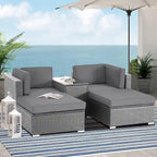 2 Pieces Outdoor Patio Rattan Grey Wicker Ottoman Cushioned Seat