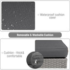 2 Pieces Outdoor Patio Rattan Grey Wicker Ottoman Cushioned Seat