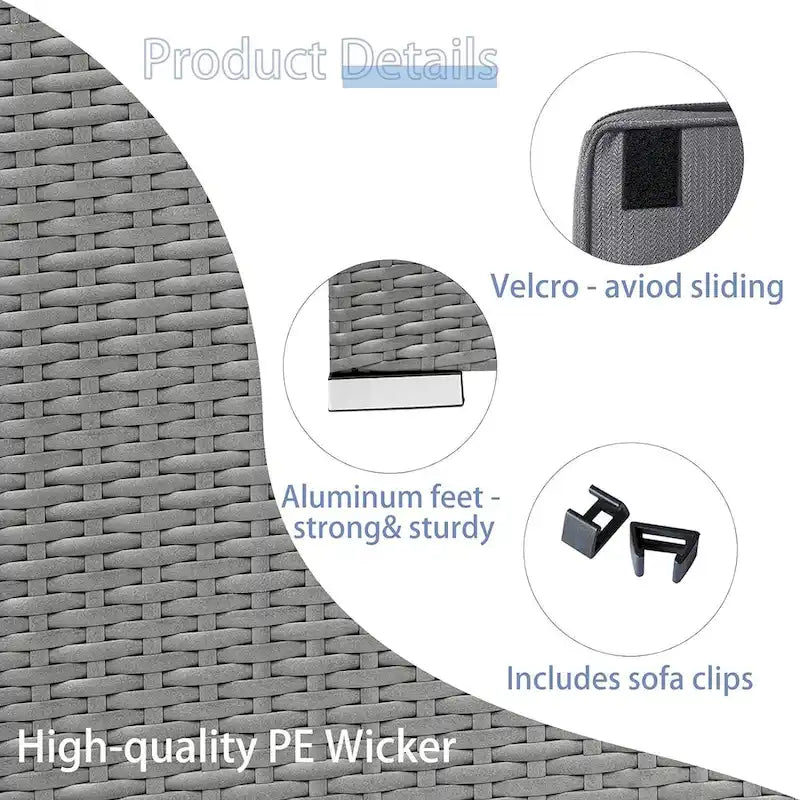 2 Pieces Outdoor Patio Rattan Grey Wicker Ottoman Cushioned Seat