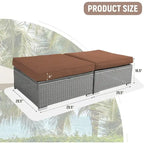 2 Pieces Outdoor Patio Rattan Grey Wicker Ottoman Cushioned Seat