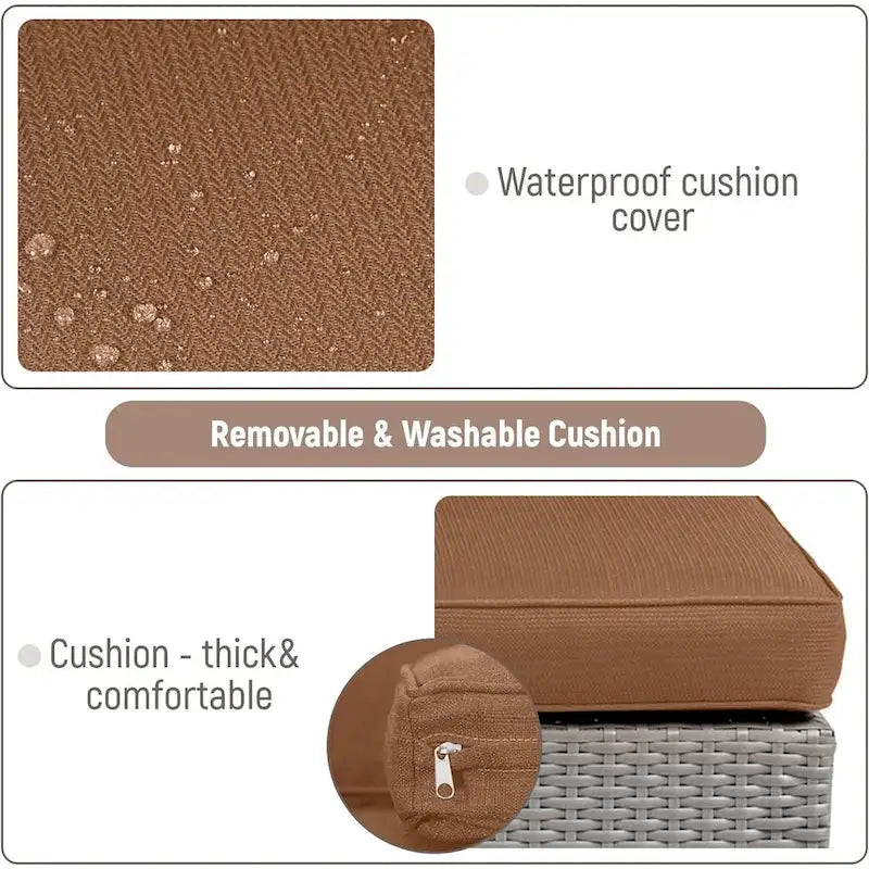 2 Pieces Outdoor Patio Rattan Grey Wicker Ottoman Cushioned Seat