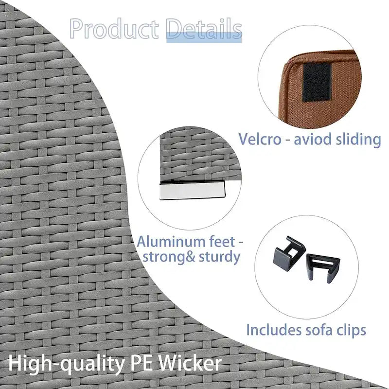 2 Pieces Outdoor Patio Rattan Grey Wicker Ottoman Cushioned Seat