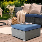 2 Pieces Outdoor Patio Rattan Grey Wicker Ottoman Cushioned Seat