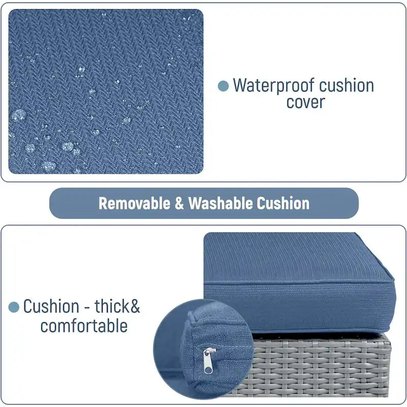 2 Pieces Outdoor Patio Rattan Grey Wicker Ottoman Cushioned Seat
