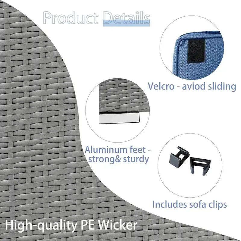 2 Pieces Outdoor Patio Rattan Grey Wicker Ottoman Cushioned Seat
