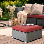 2 Pieces Outdoor Patio Rattan Grey Wicker Ottoman Cushioned Seat