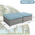2 Pieces Outdoor Patio Rattan Grey Wicker Ottoman Cushioned Seat