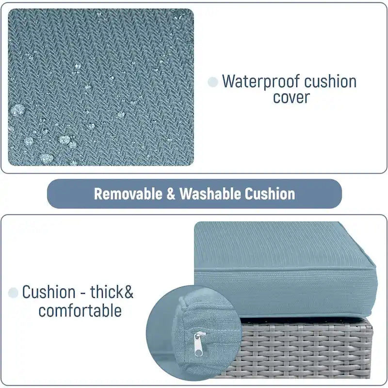 2 Pieces Outdoor Patio Rattan Grey Wicker Ottoman Cushioned Seat