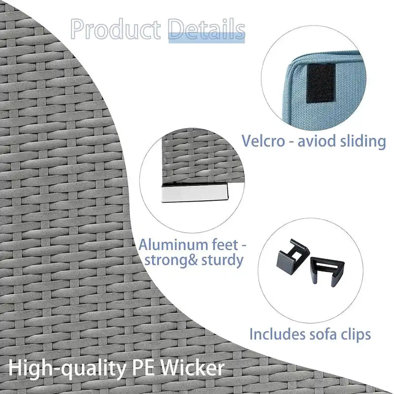 2 Pieces Outdoor Patio Rattan Grey Wicker Ottoman Cushioned Seat
