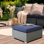2 Pieces Outdoor Patio Rattan Grey Wicker Ottoman Cushioned Seat
