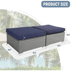 2 Pieces Outdoor Patio Rattan Grey Wicker Ottoman Cushioned Seat