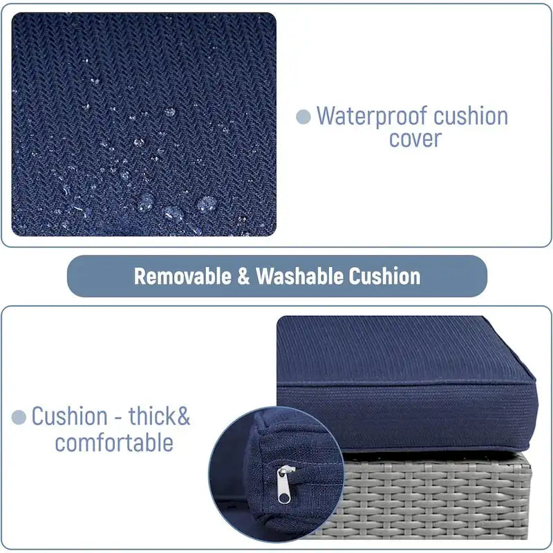2 Pieces Outdoor Patio Rattan Grey Wicker Ottoman Cushioned Seat