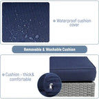 2 Pieces Outdoor Patio Rattan Grey Wicker Ottoman Cushioned Seat