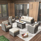 HOOOWOOO 10-piece Wicker Patio Furniture Outdoor Sectional Sofa Set with Fire Pit