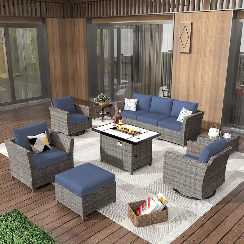 HOOOWOOO 10-piece Wicker Patio Furniture Outdoor Sectional Sofa Set with Fire Pit