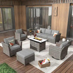HOOOWOOO 10-piece Wicker Patio Furniture Outdoor Sectional Sofa Set with Fire Pit