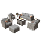 HOOOWOOO 10-piece Wicker Patio Furniture Outdoor Sectional Sofa Set with Fire Pit