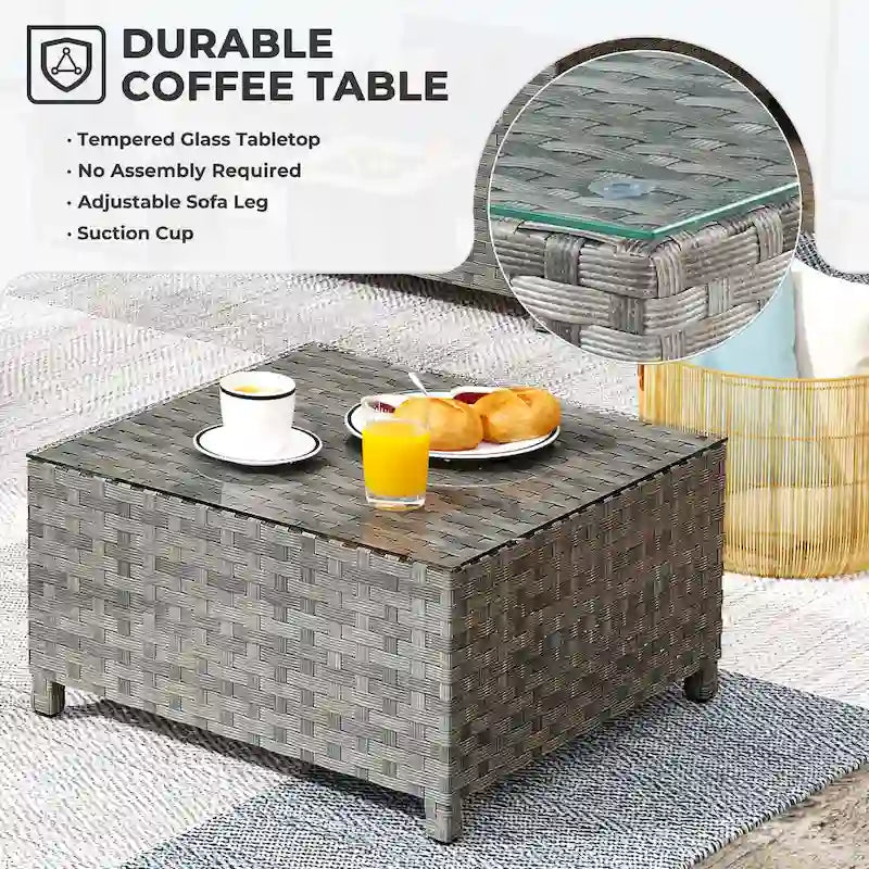 HOOOWOOO 10-piece Wicker Patio Furniture Outdoor Sectional Sofa Set with Fire Pit