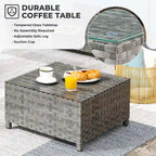 HOOOWOOO 10-piece Wicker Patio Furniture Outdoor Sectional Sofa Set with Fire Pit