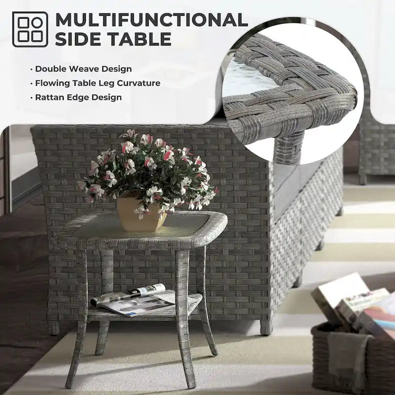 HOOOWOOO 10-piece Wicker Patio Furniture Outdoor Sectional Sofa Set with Fire Pit