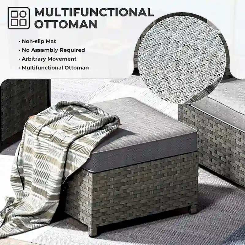 HOOOWOOO 10-piece Wicker Patio Furniture Outdoor Sectional Sofa Set with Fire Pit