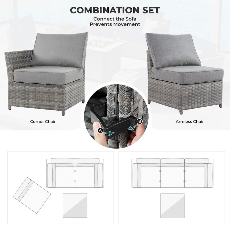 HOOOWOOO 10-piece Wicker Patio Furniture Outdoor Sectional Sofa Set with Fire Pit
