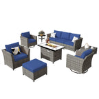 HOOOWOOO 10-piece Wicker Patio Furniture Outdoor Sectional Sofa Set with Fire Pit