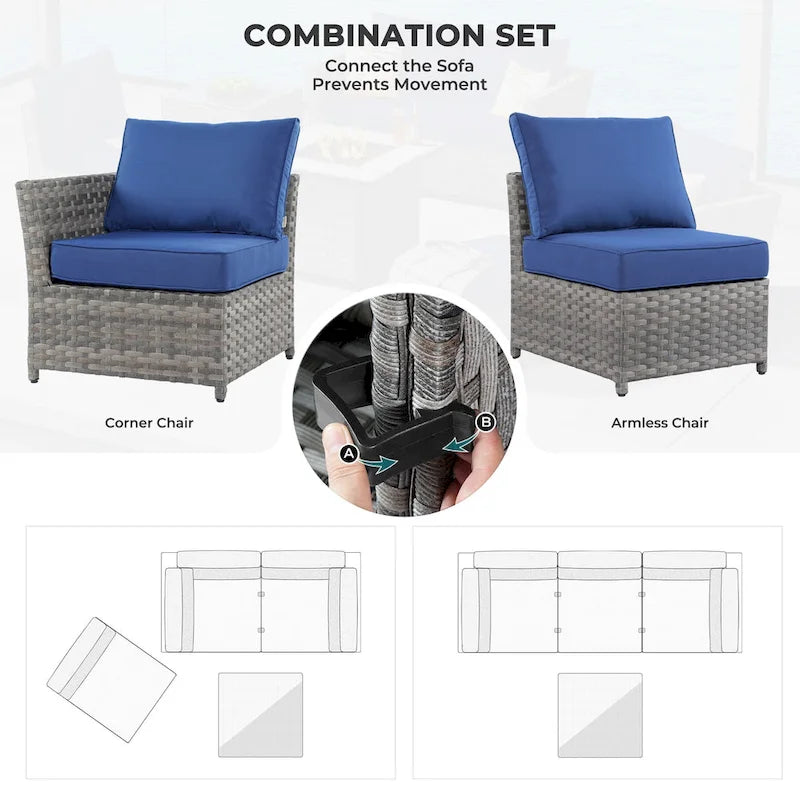 HOOOWOOO 10-piece Wicker Patio Furniture Outdoor Sectional Sofa Set with Fire Pit