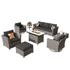 HOOOWOOO 10-piece Wicker Patio Furniture Outdoor Sectional Sofa Set with Fire Pit