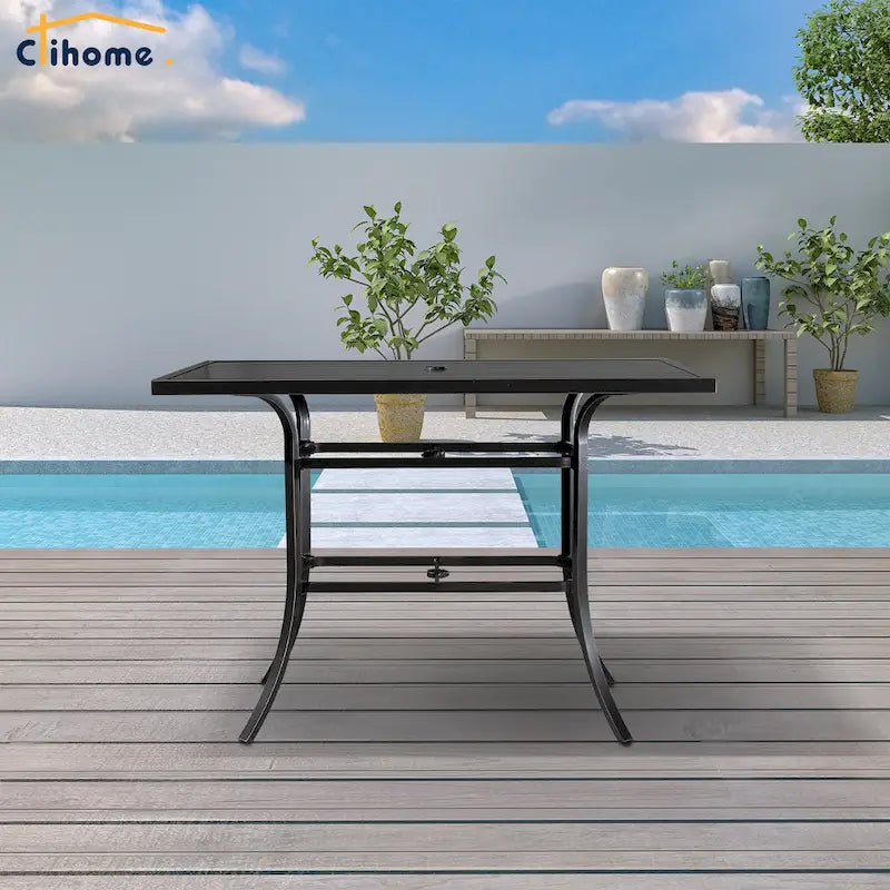 Clihome 82/60 in. W Aluminum Steel Dining Table with Umbrella hole