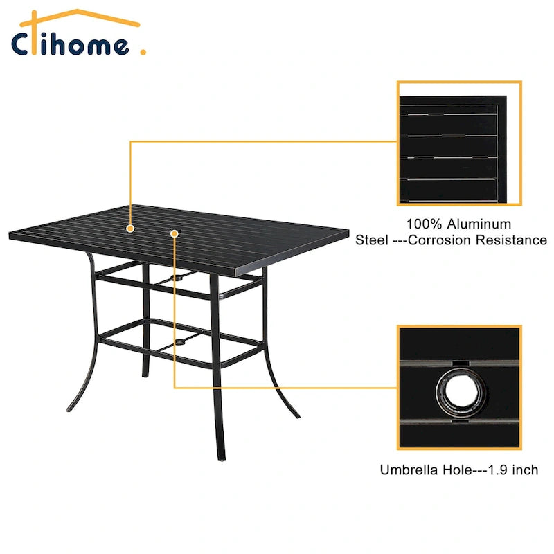 Clihome 82/60 in. W Aluminum Steel Dining Table with Umbrella hole