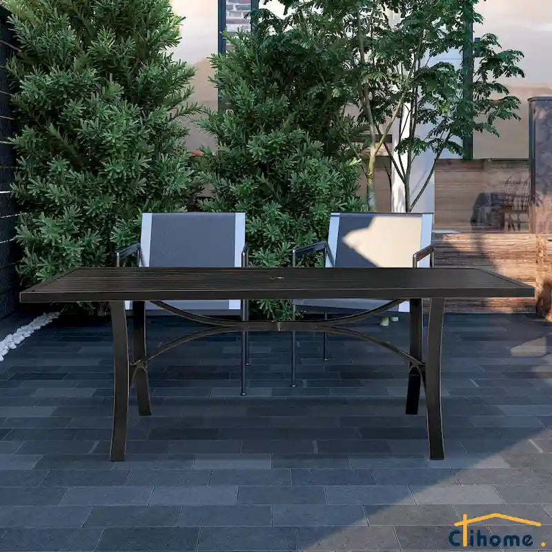 Clihome 82/60 in. W Aluminum Steel Dining Table with Umbrella hole