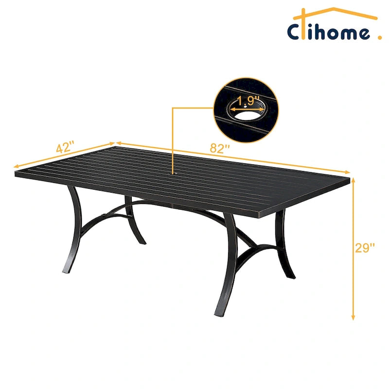 Clihome 82/60 in. W Aluminum Steel Dining Table with Umbrella hole