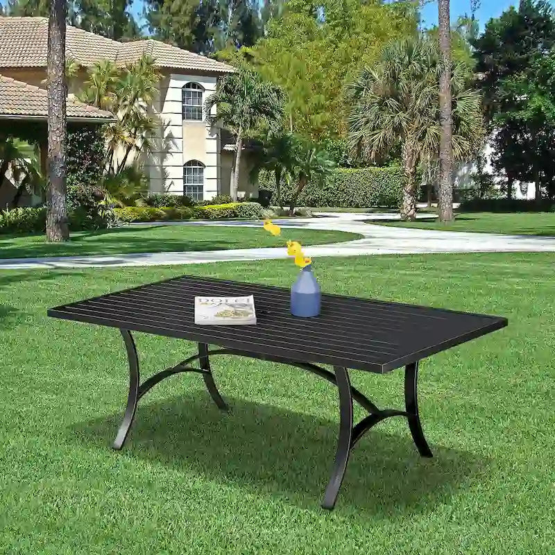 Clihome 82/60 in. W Aluminum Steel Dining Table with Umbrella hole