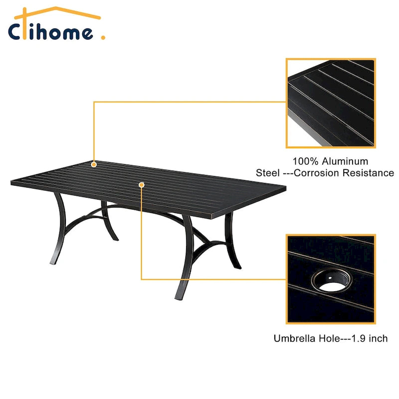 Clihome 82/60 in. W Aluminum Steel Dining Table with Umbrella hole